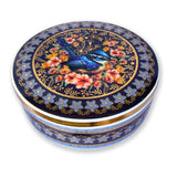 Lisa Pollock Blue Wrens Ceramic Glam Keepsake Jar with Lid – Decorative Storage with Gold Handle, 12 × 4.5 cm, gift boxed