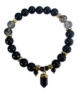 Lisa Pollock Black Onyx Crystal Point Bracelet – Gift Boxed Jewellery with Mirror