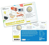 Two Australian 2026 $2 Uncirculated Coin collectible cards from the Royal Australian Mint, displaying front and back designs with illustrations of inventions and specifications.